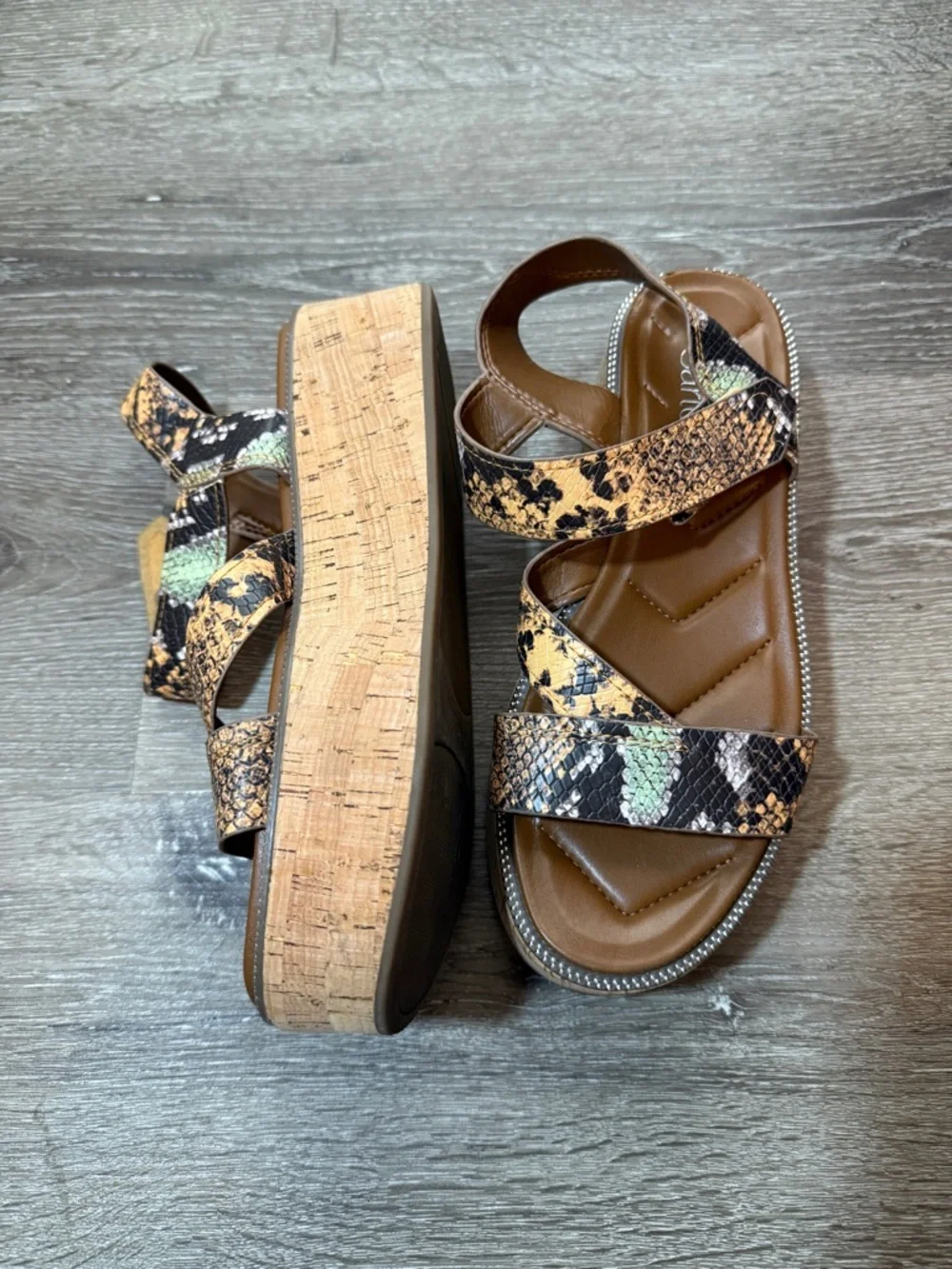 Franko Sarto Ozio Snakeskin Wedge Platform Sandals Women's 9.5M Ankle Strap Boho